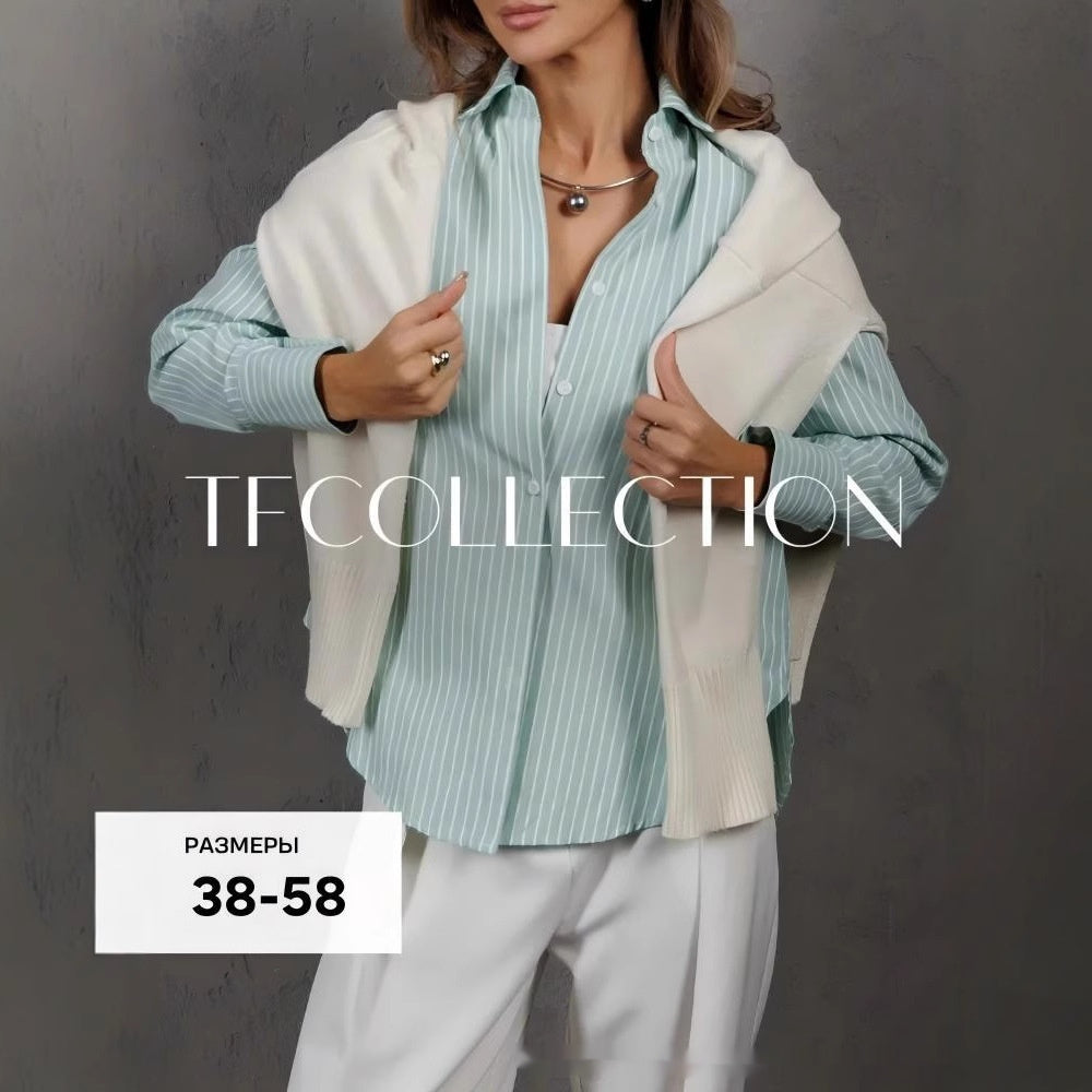 Womens Loose-fitting Plus-size Striped Shirt