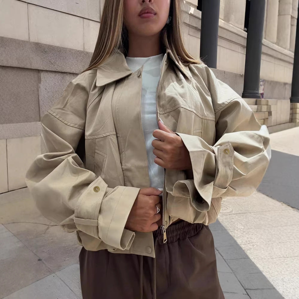 Stylish Relaxed-fit Solid-color Short Blazer With Aar