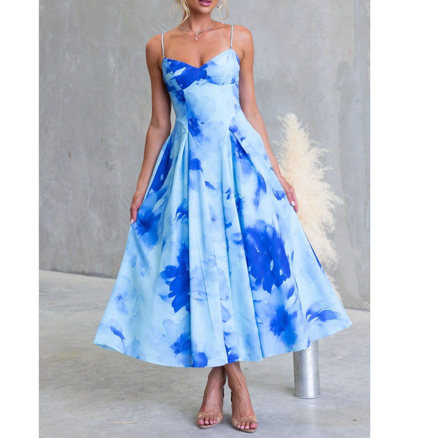 Floral Print Sweet Mid-Length Wrap Dress