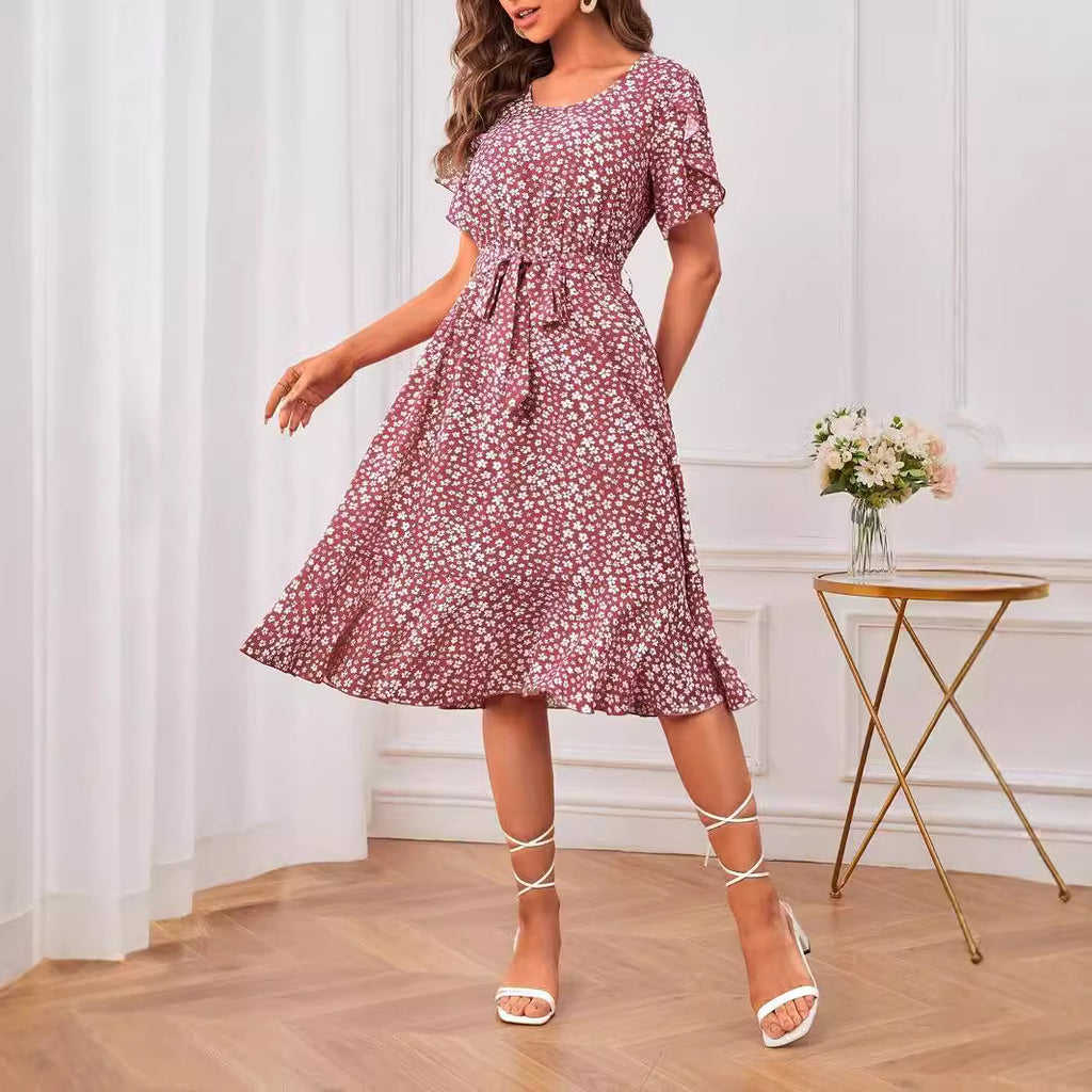 Womens Casual Loose-fitting Printed Hem Dress