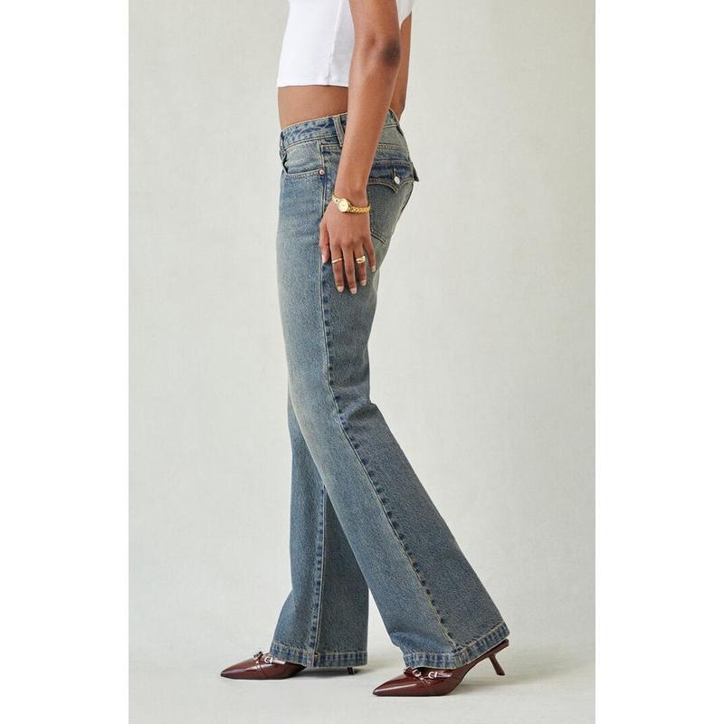 Washed Distressed Slim-fit Vintage-style Bootcut Jeans