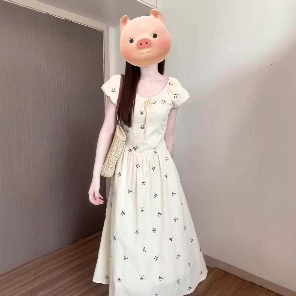 Womens French-style Floral Dress With Bow And s