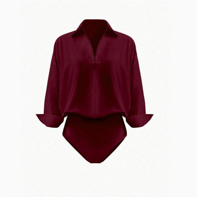 Womens Slim-fit Mandarin-collar Three-quarter-sleeve Shirt