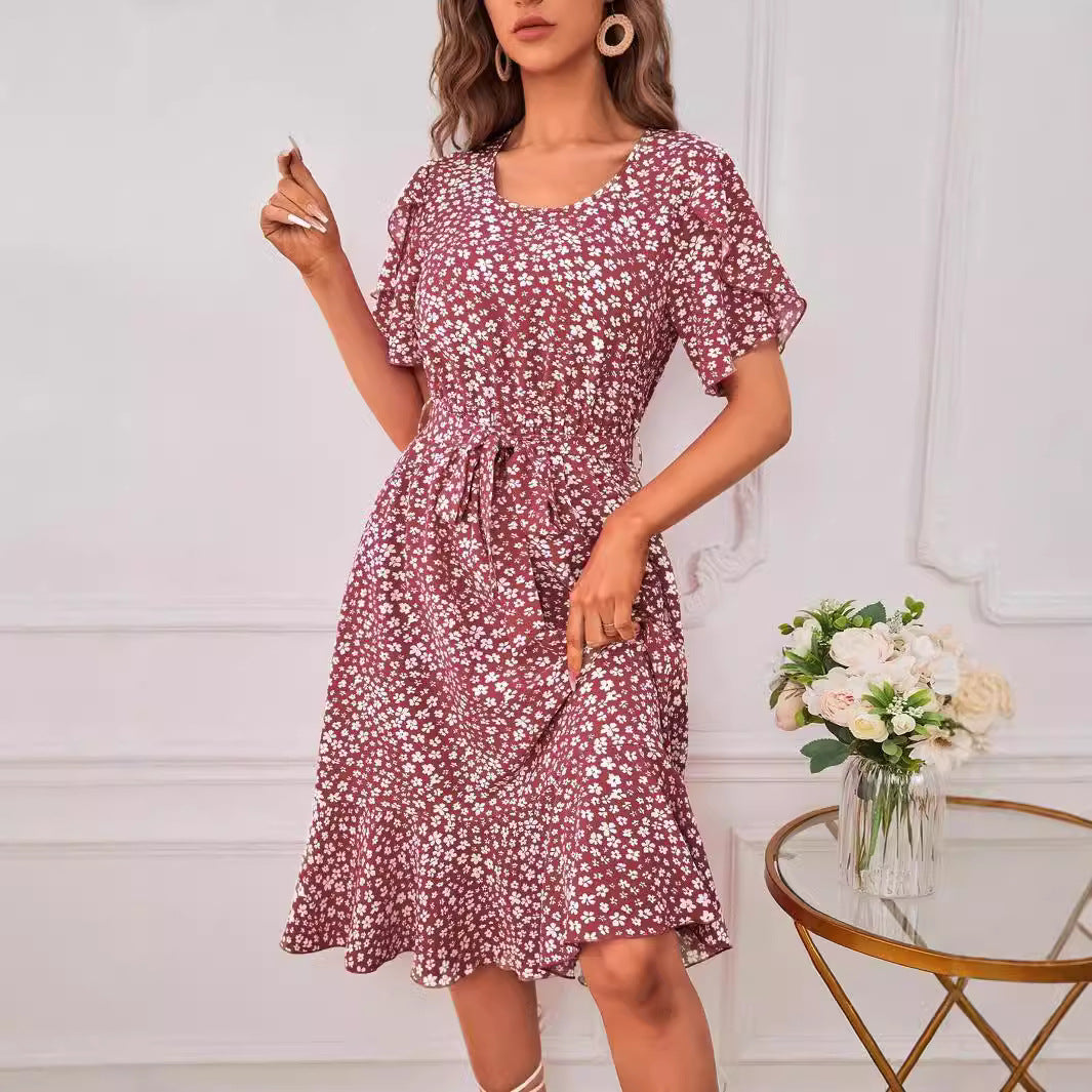 Womens Casual Loose-fitting Printed Hem Dress
