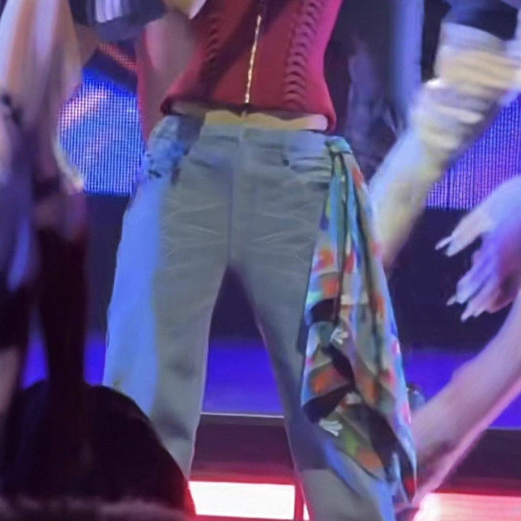 Street-style Distressed High-rise Straight-