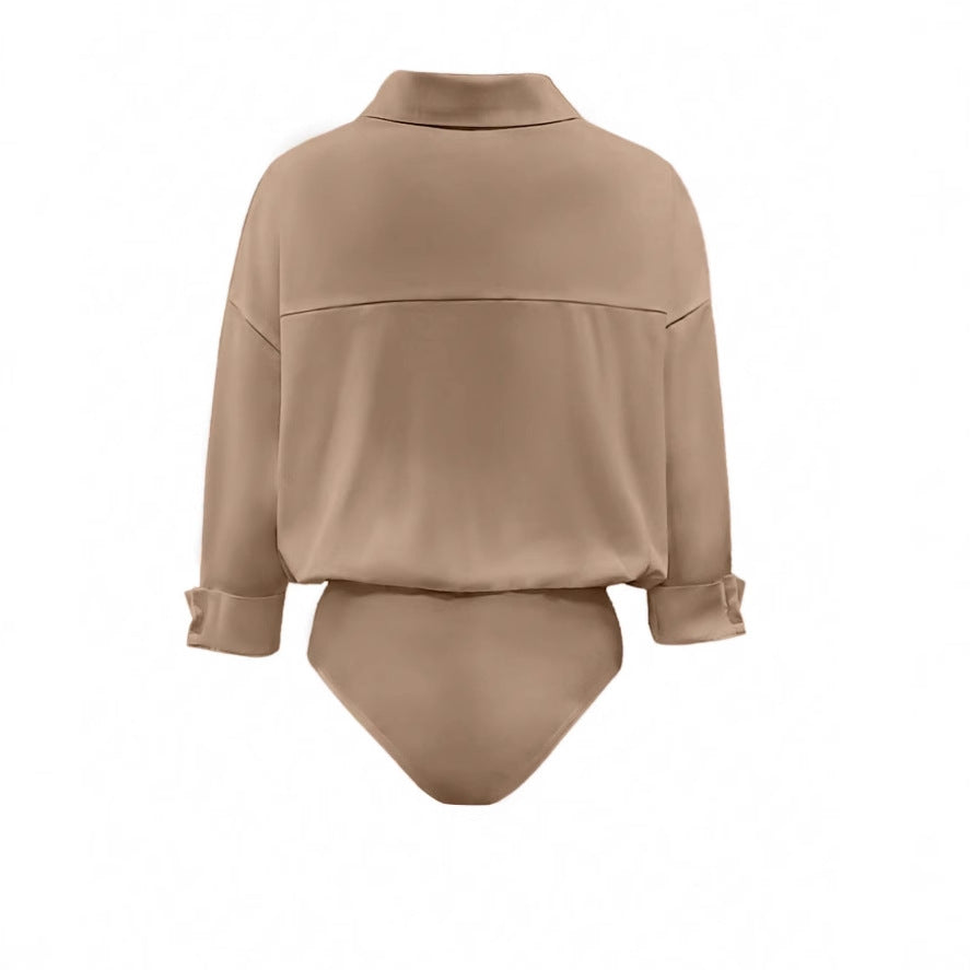 Womens Slim-fit Mandarin-collar Three-quarter-sleeve Shirt