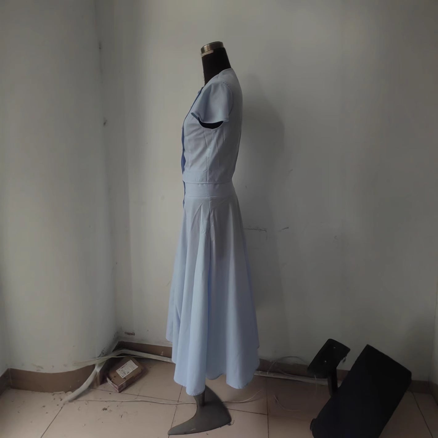 Solid-Color Buttoned Short-Sleeve Top And