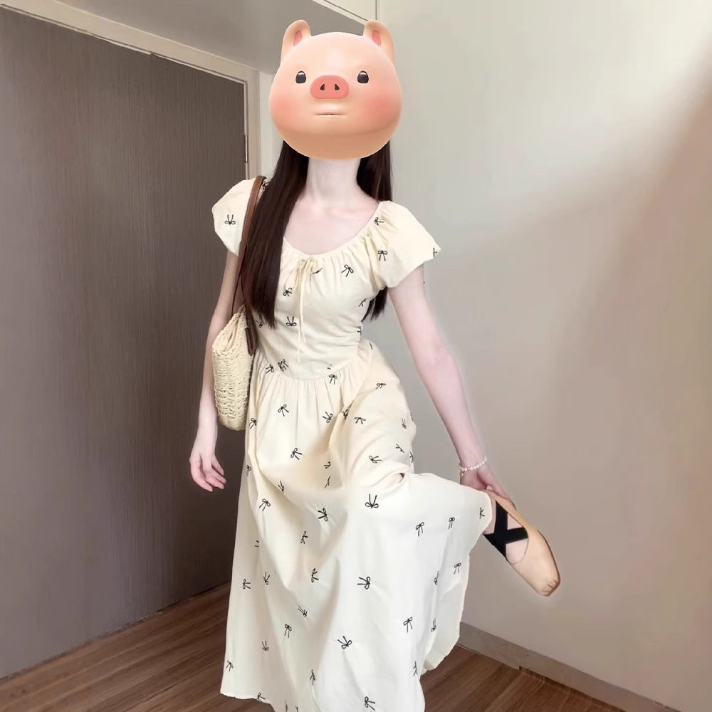 Womens French-style Floral Dress With Bow And s