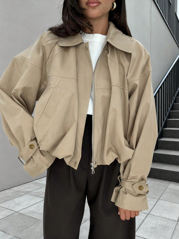 Stylish Relaxed-fit Solid-color Short Blazer With Aar