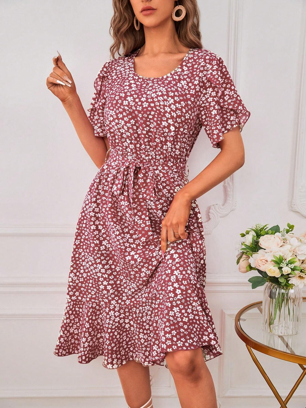 Womens Casual Loose-fitting Printed Hem Dress