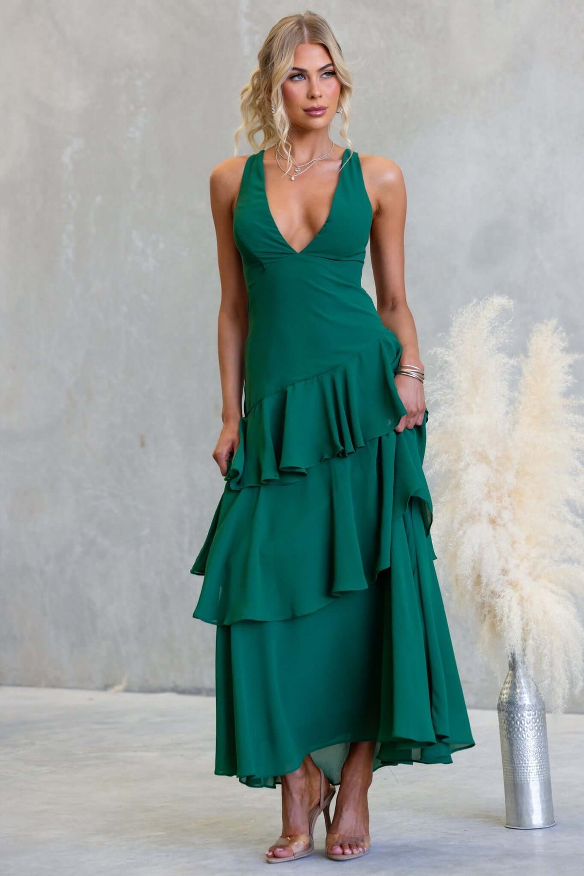 V-neck Solid Color Cake Splicing 