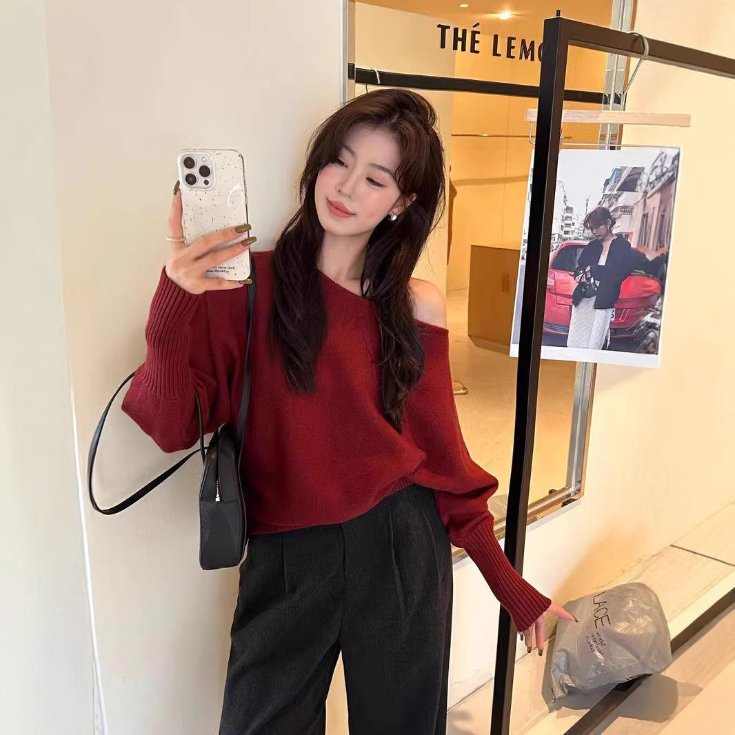 Korean-style Elegant Red Long-sleeve Knit 