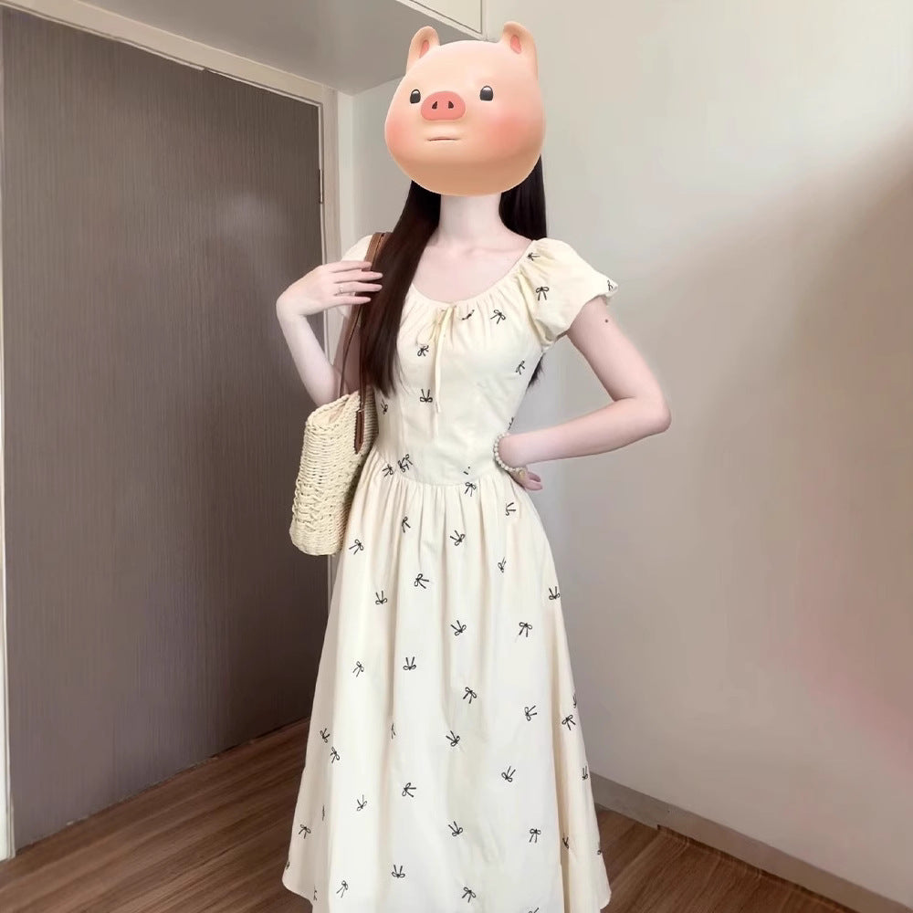 Womens French-style Floral Dress With Bow And s