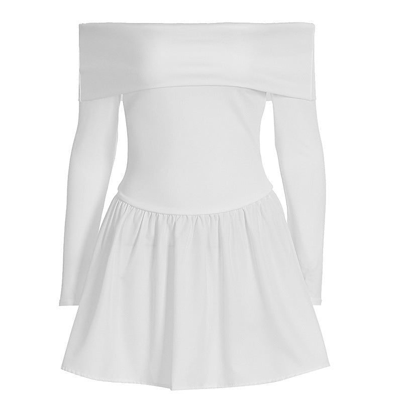 Womens Solid-Color Fashion Strapless Long-Sleeve Dress