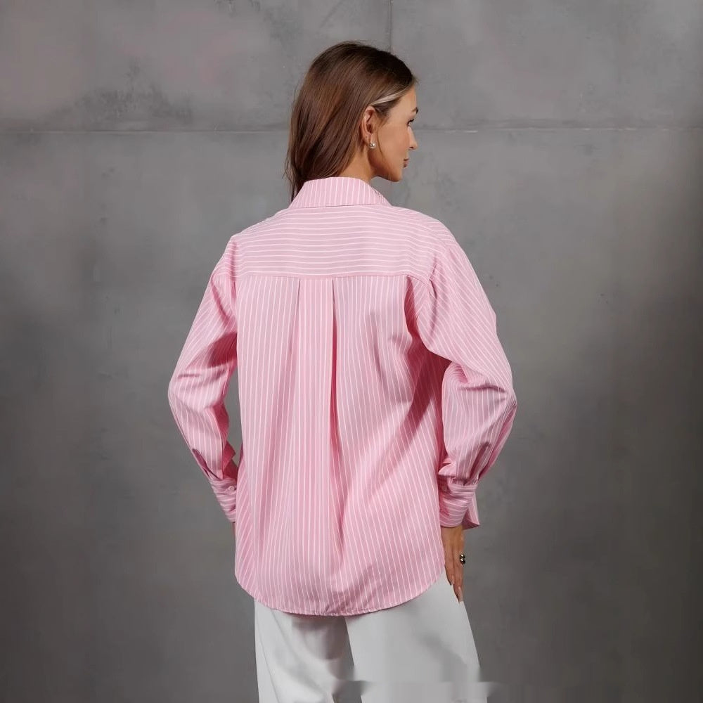 Womens Loose-fitting Plus-size Striped Shirt