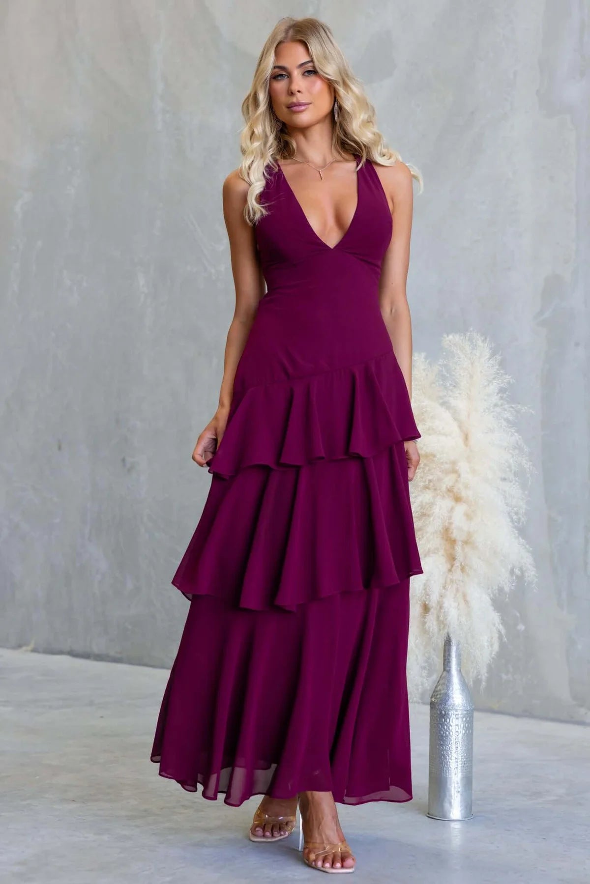 V-neck Solid Color Cake Splicing 