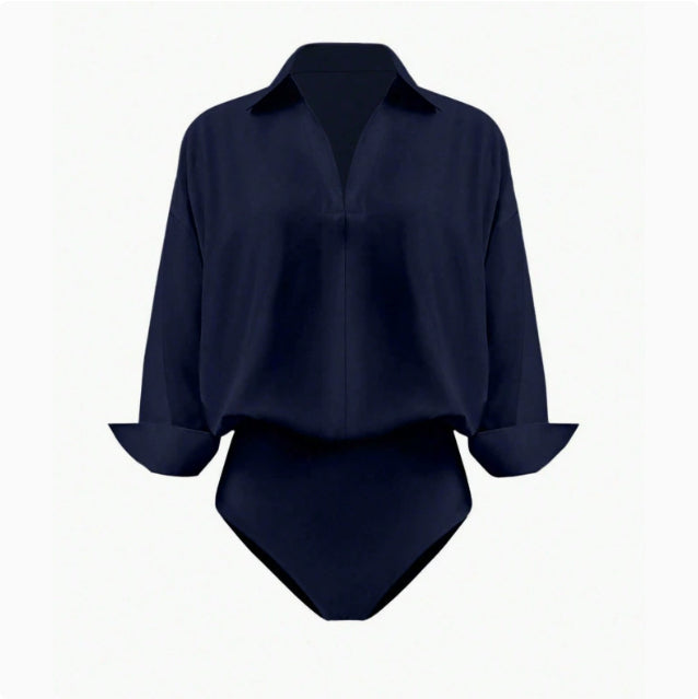 Womens Slim-fit Mandarin-collar Three-quarter-sleeve Shirt