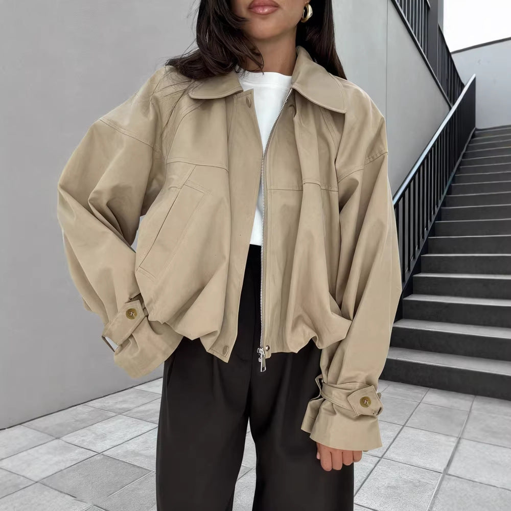 Stylish Relaxed-fit Solid-color Short Blazer With Aar