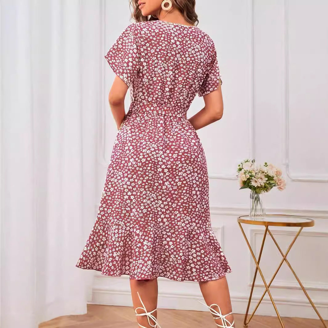 Womens Casual Loose-fitting Printed Hem Dress