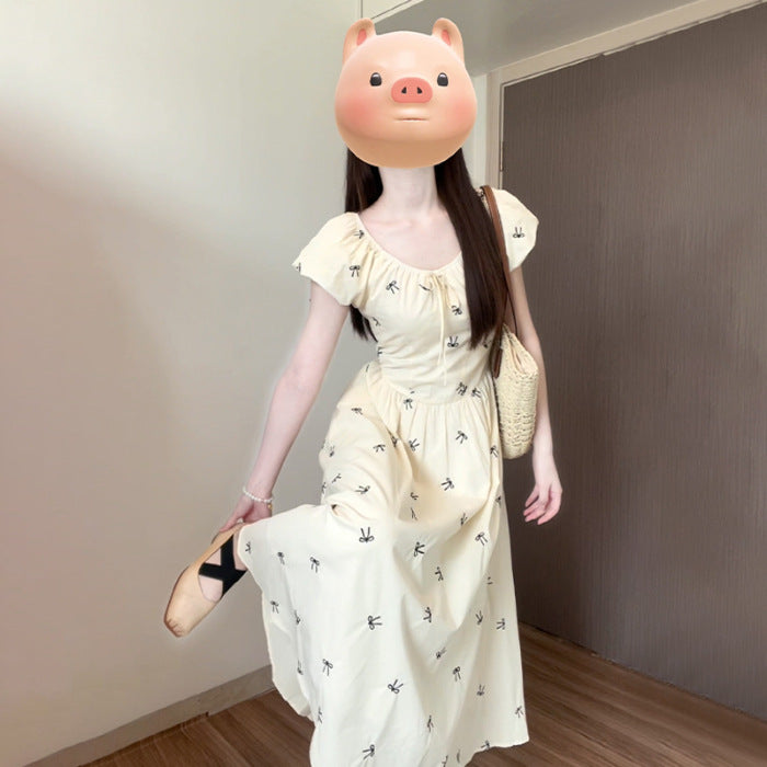 Womens French-style Floral Dress With Bow And s