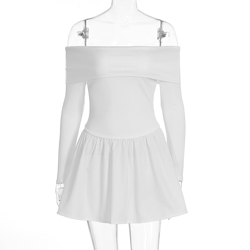 Womens Solid-Color Fashion Strapless Long-Sleeve Dress