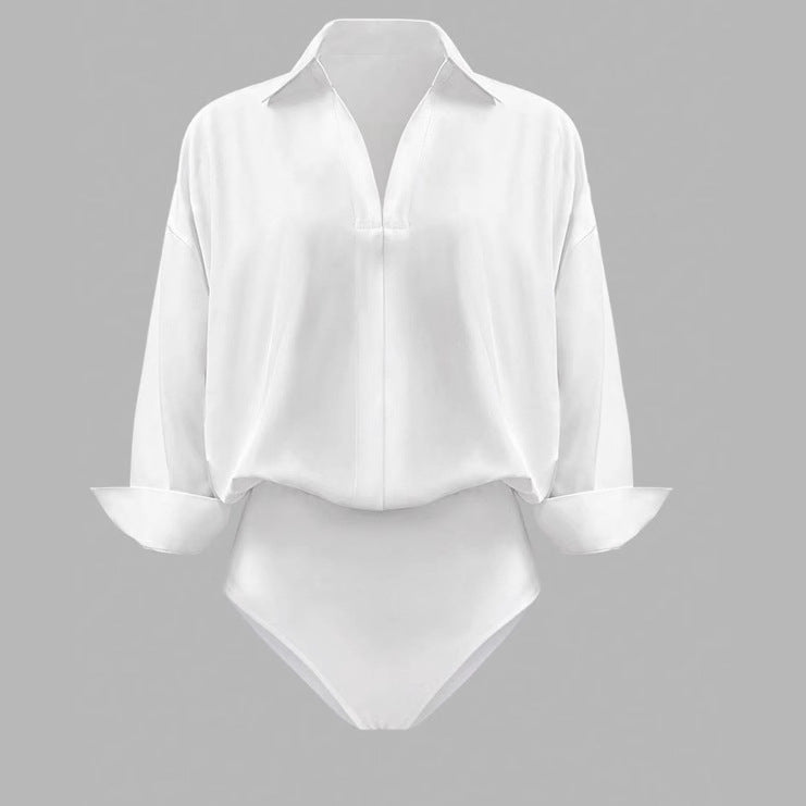 Womens Slim-fit Mandarin-collar Three-quarter-sleeve Shirt