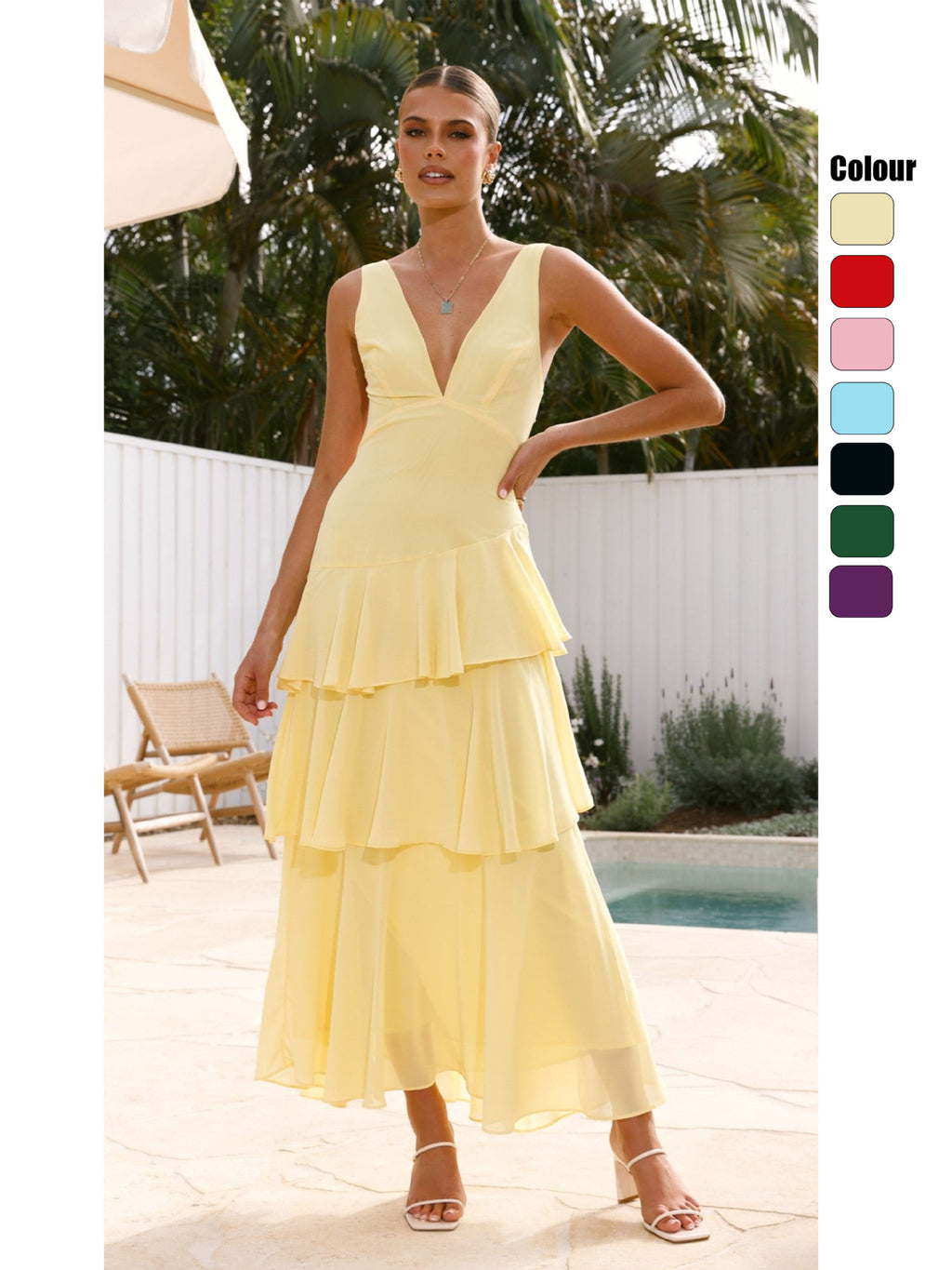 V-neck Solid Color Cake Splicing 